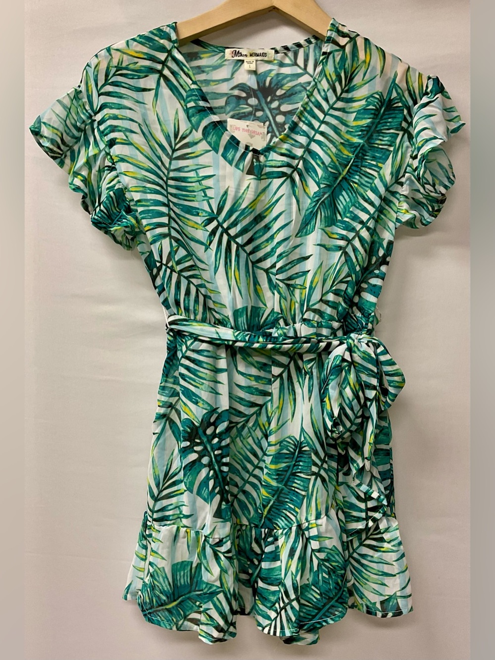 Brand New-Miken Mermaids girls' tropical palm leaf cover-up dress